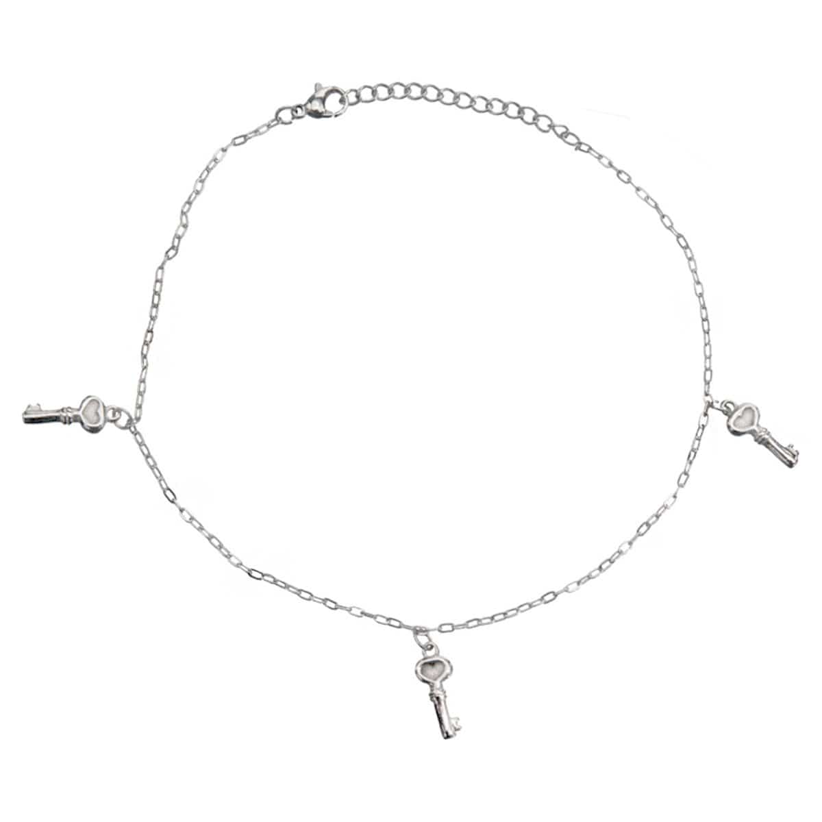INOX JEWELRY Ladies Anklet Silver Stainless Steel Dangling Key Anklet AB094