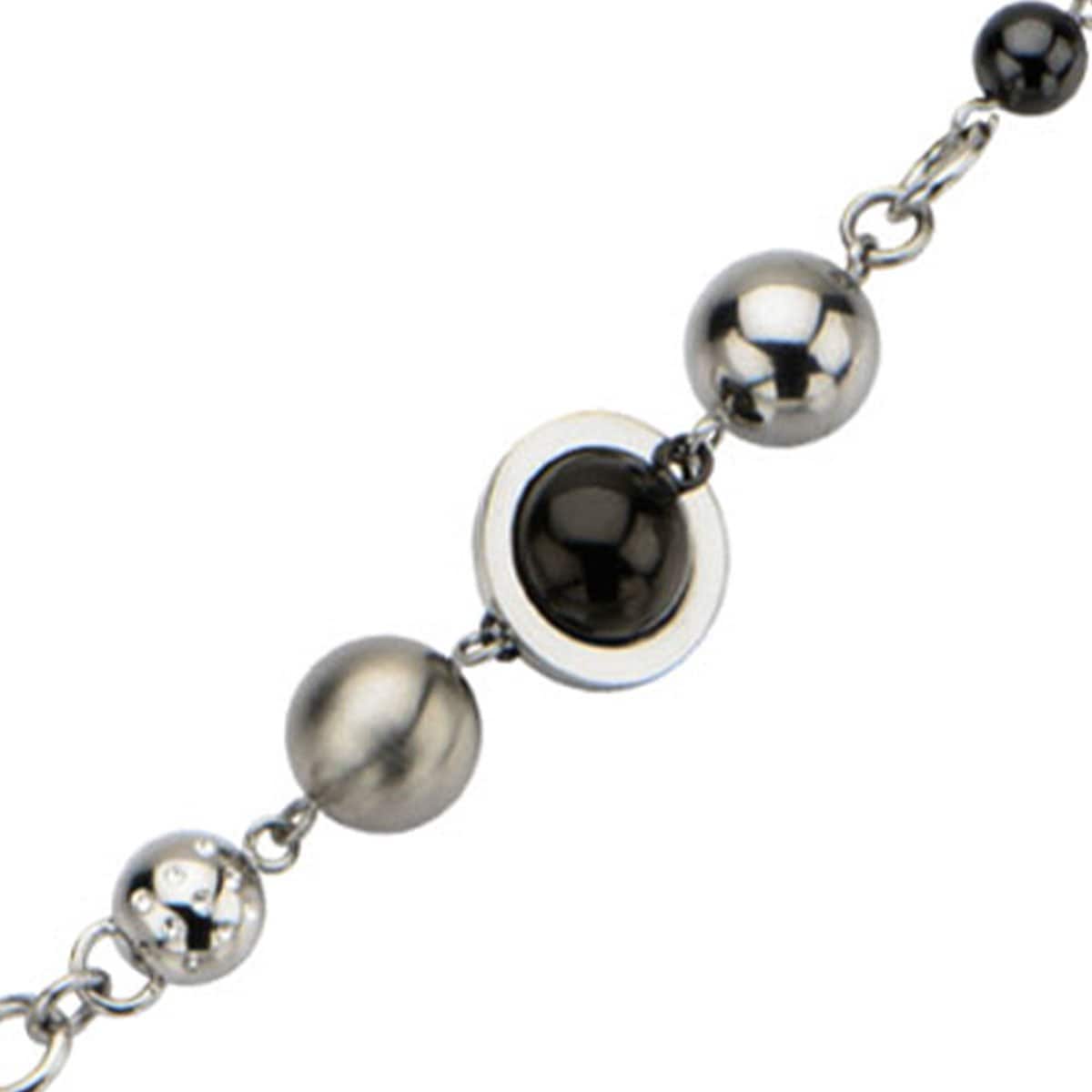 INOX JEWELRY Ladies Bracelets Black & Silver Stainless Steel Galaxy Ceramic & CZ Ball Bracelet BR0141