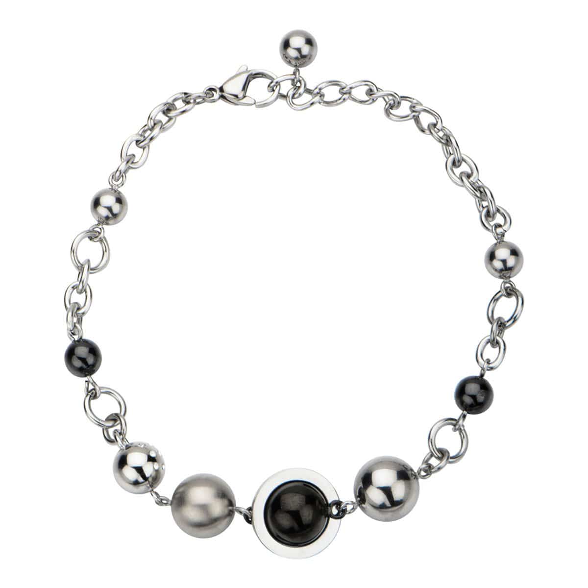 INOX JEWELRY Ladies Bracelets Black & Silver Stainless Steel Galaxy Ceramic & CZ Ball Bracelet BR0141