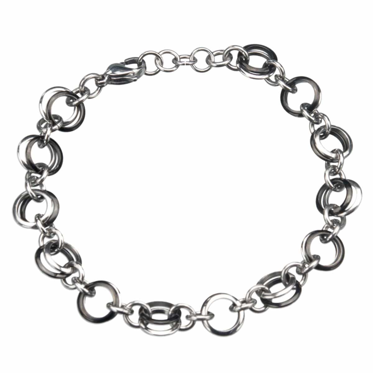 INOX JEWELRY Ladies Bracelets Black & Silver Stainless Steel Multi-Link Polished Bracelet BR1503