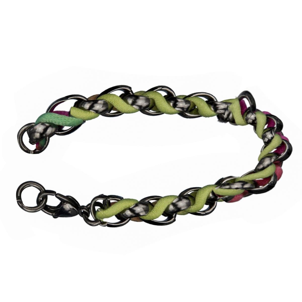 INOX JEWELRY Ladies Bracelets Black Stainless Steel with Muticolor Woven Fabric Bracelet BR1186K