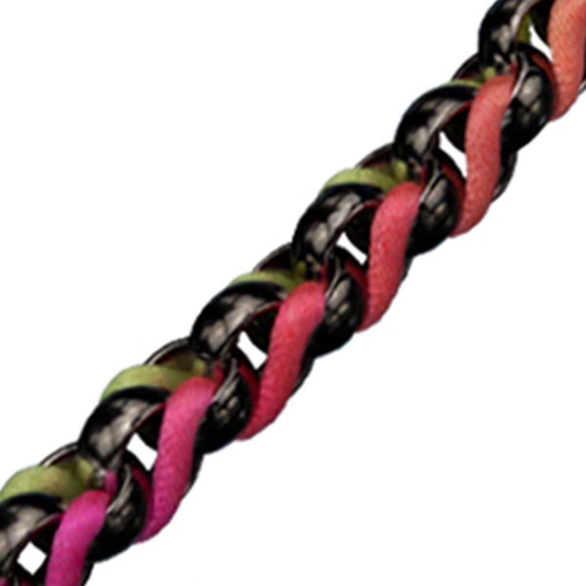 INOX JEWELRY Ladies Bracelets Black Stainless Steel with Muticolor Woven Fabric Bracelet BR1186K