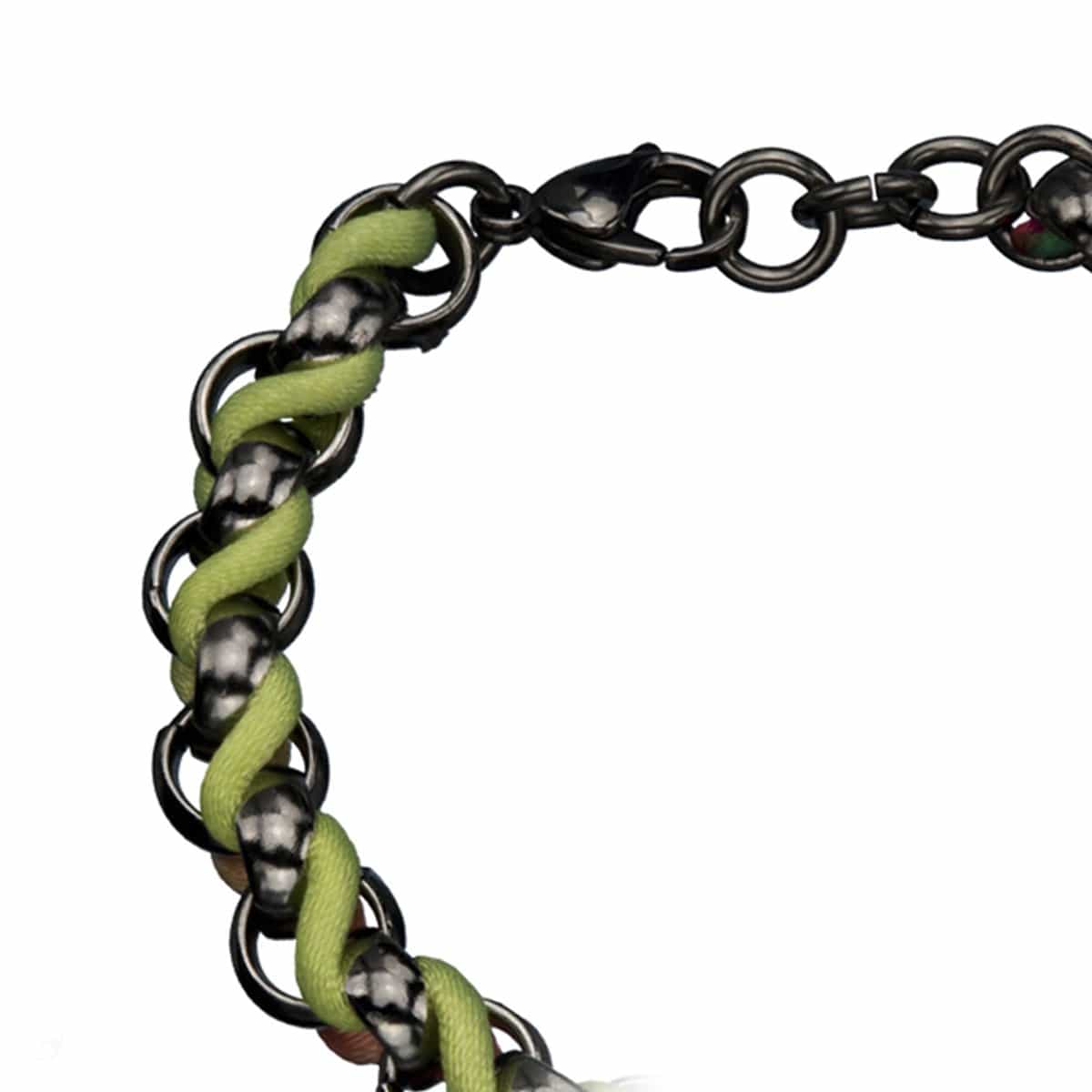 INOX JEWELRY Ladies Bracelets Black Stainless Steel with Muticolor Woven Fabric Bracelet BR1186K