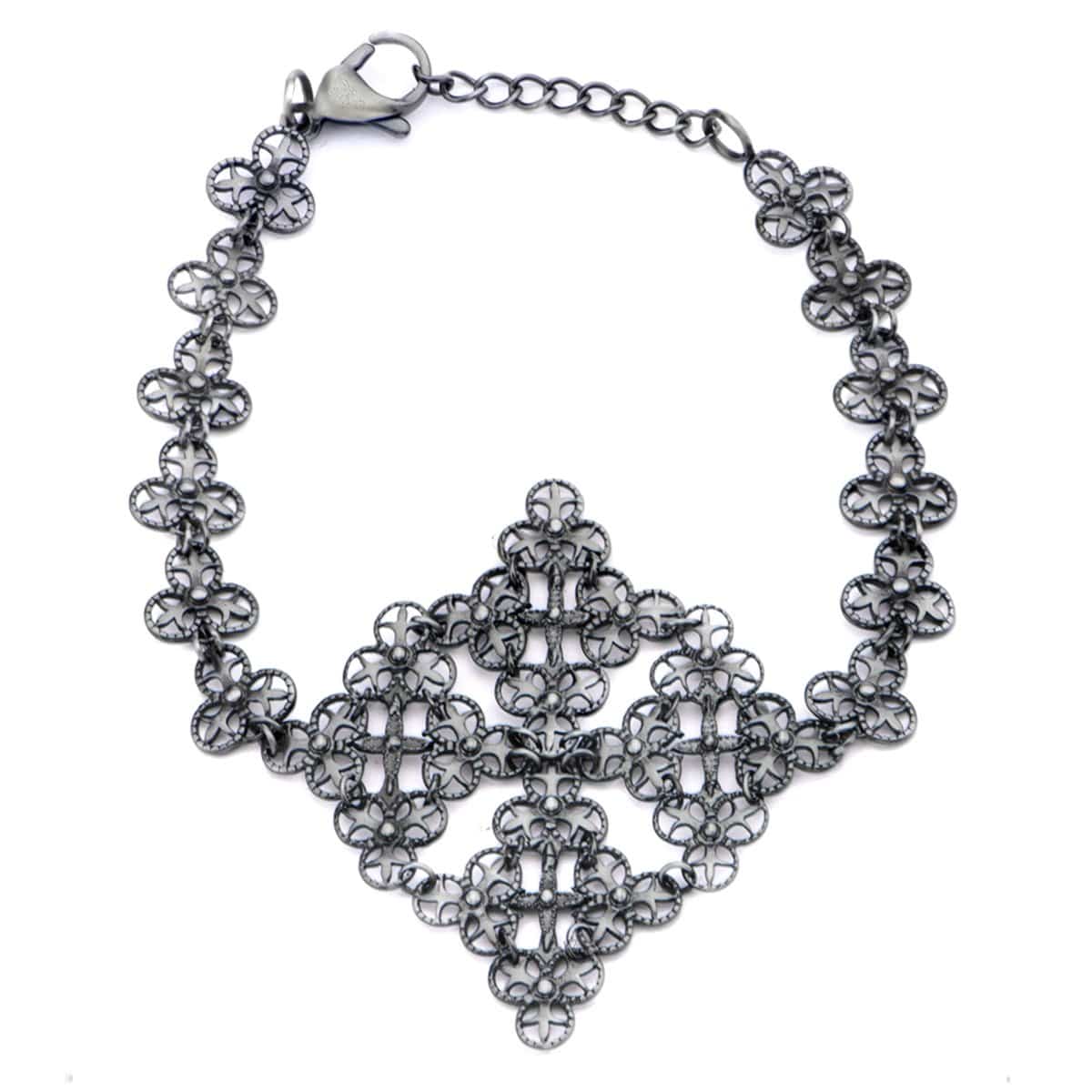 INOX JEWELRY Ladies Bracelets Dark Gray Stainless Steel Floral Statement Bracelet BR11872