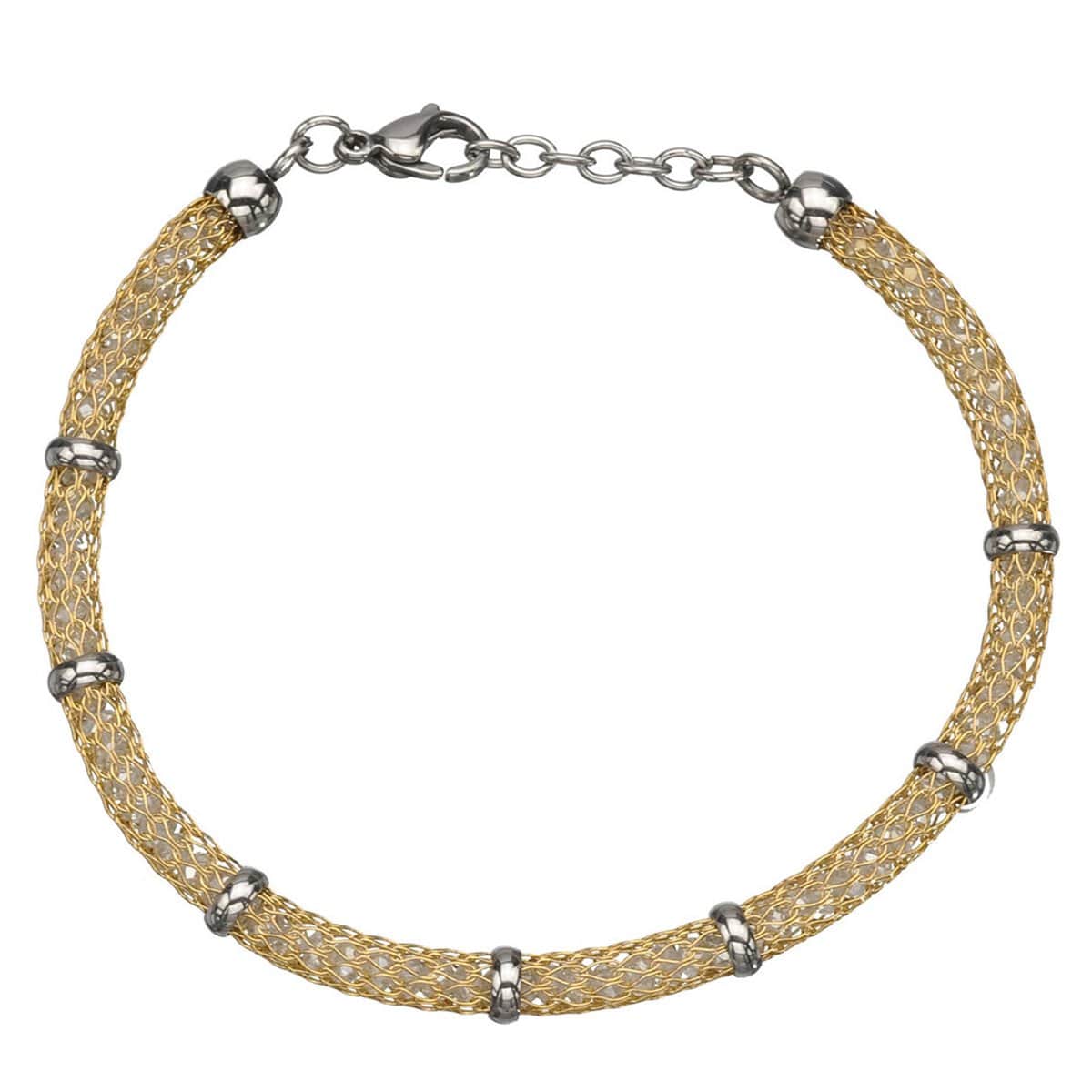 INOX JEWELRY Ladies Bracelets Gold & Silver Stainless Steel Thin Polished Net & Bead Bracelet BRG1G