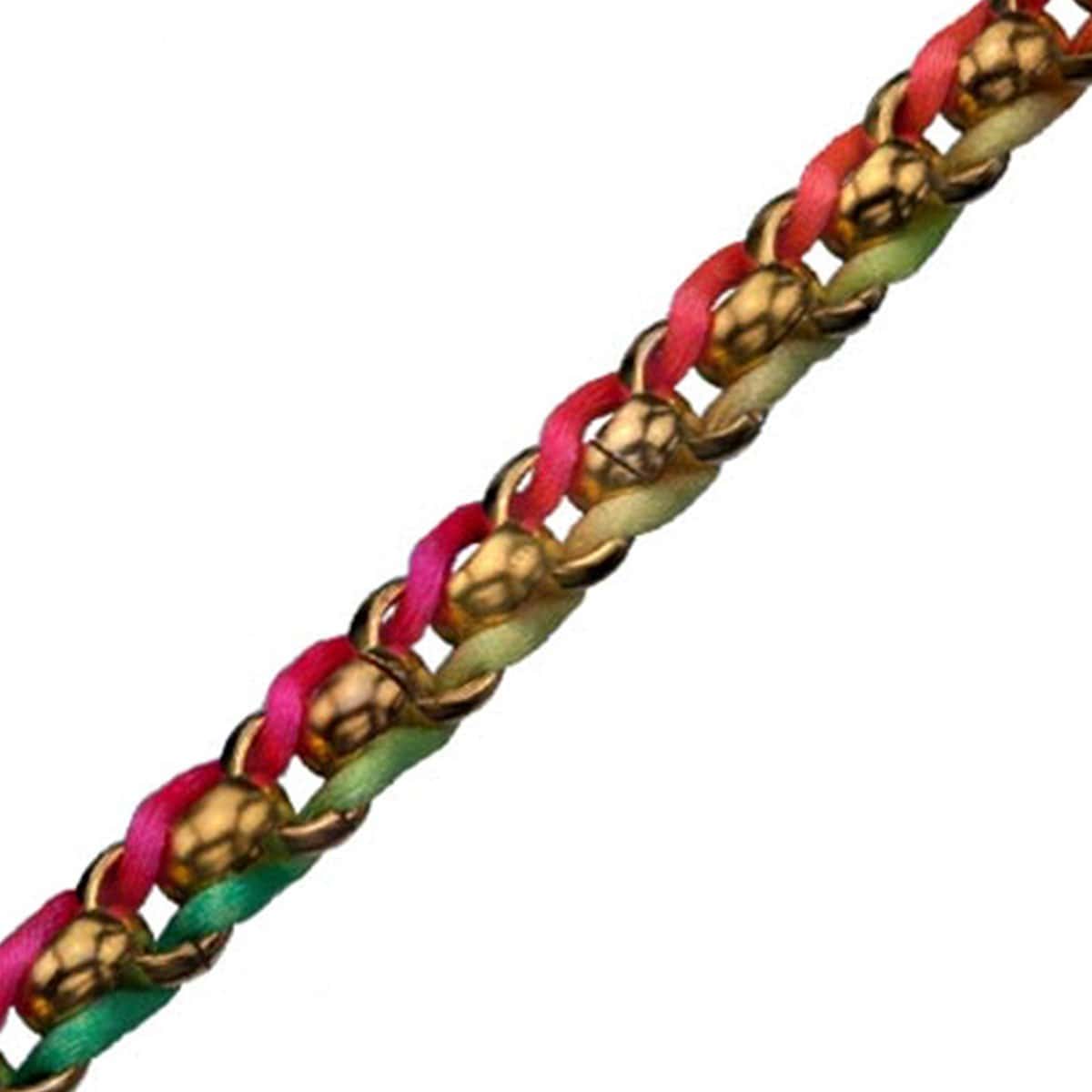 INOX JEWELRY Ladies Bracelets Gold Stainless Steel with Multicolor Woven Fabric Bracelet BR1186GLD