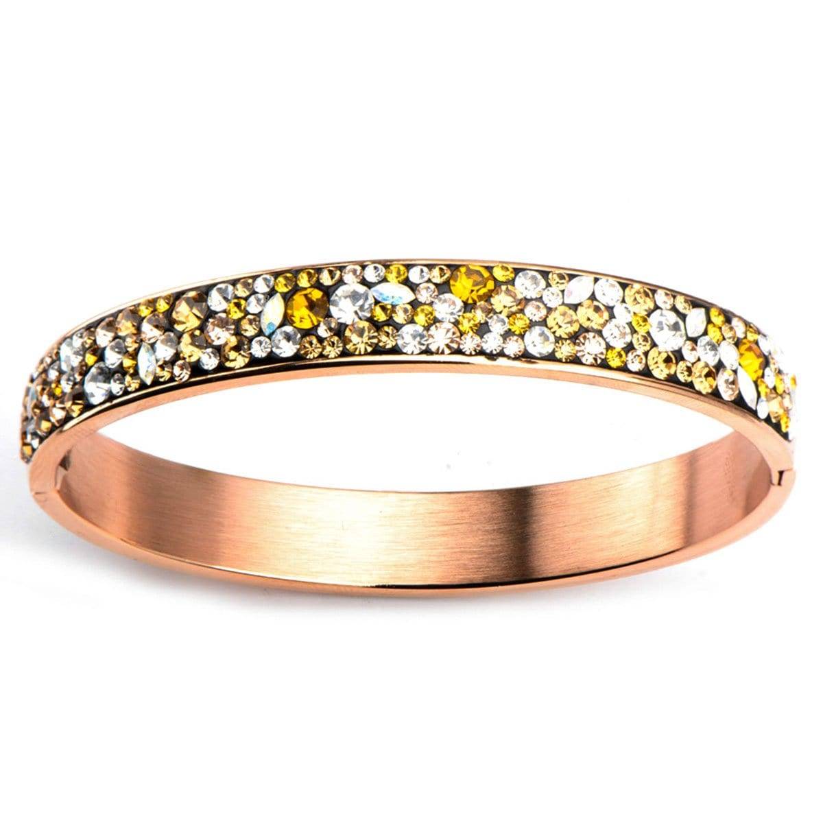 INOX JEWELRY Ladies Bracelets Rose Gold Stainless Steel Vogue Pave-Set Canary Crystal Bangle BR13823RG