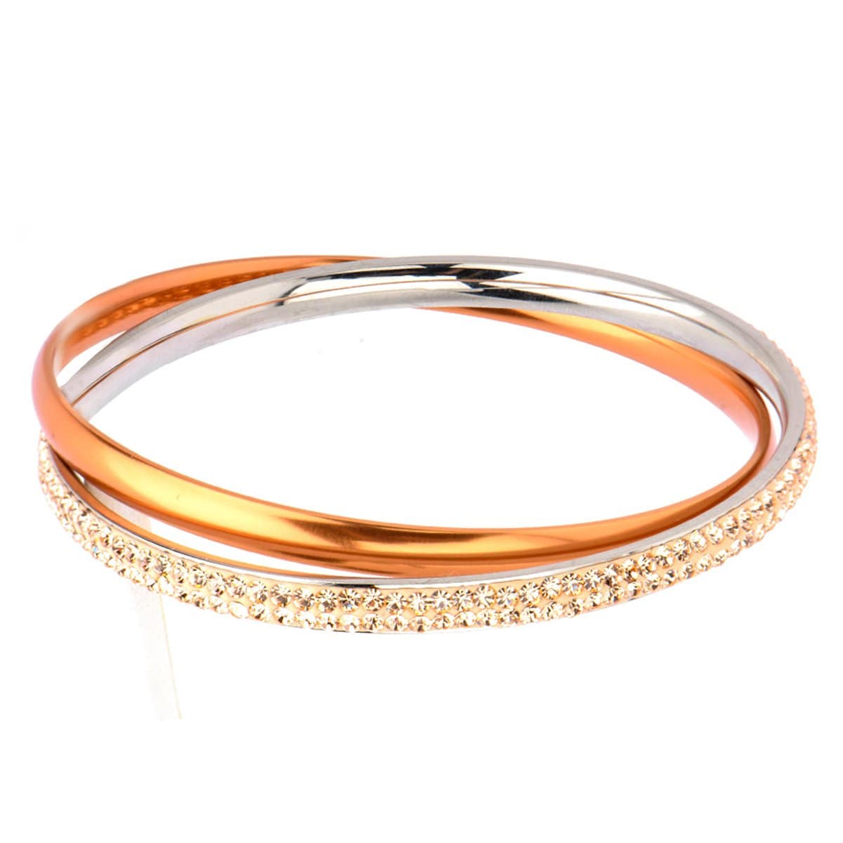 INOX JEWELRY Ladies Bracelets Rust & Silver Stainless Steel with Yellow Crystal Double Bangle BR535T