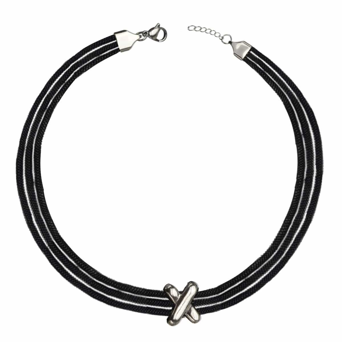 INOX JEWELRY Ladies Bracelets Silver & Black Stainless Steel Mesh "X" Bracelet BR6010