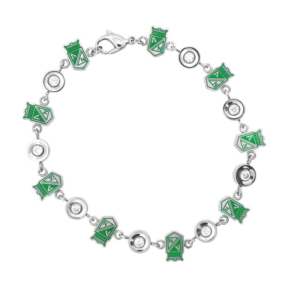 INOX JEWELRY Ladies Bracelets Silver &amp; Green Stainless Steel &amp; CZ Detail Columbian Football Team Bracelet SLBR3385