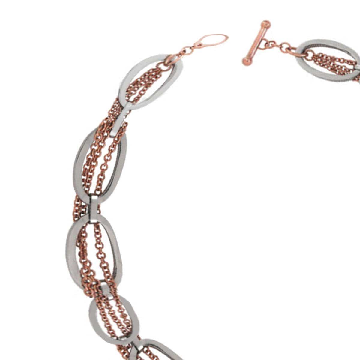 INOX JEWELRY Ladies Bracelets Silver & Rose Gold Stainless Steel Blushed Collection Oval Fashion Bracelet BR3396