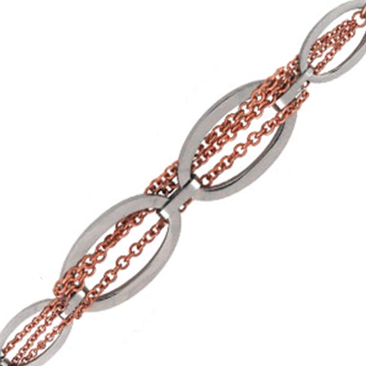 INOX JEWELRY Ladies Bracelets Silver & Rose Gold Stainless Steel Blushed Collection Oval Fashion Bracelet BR3396