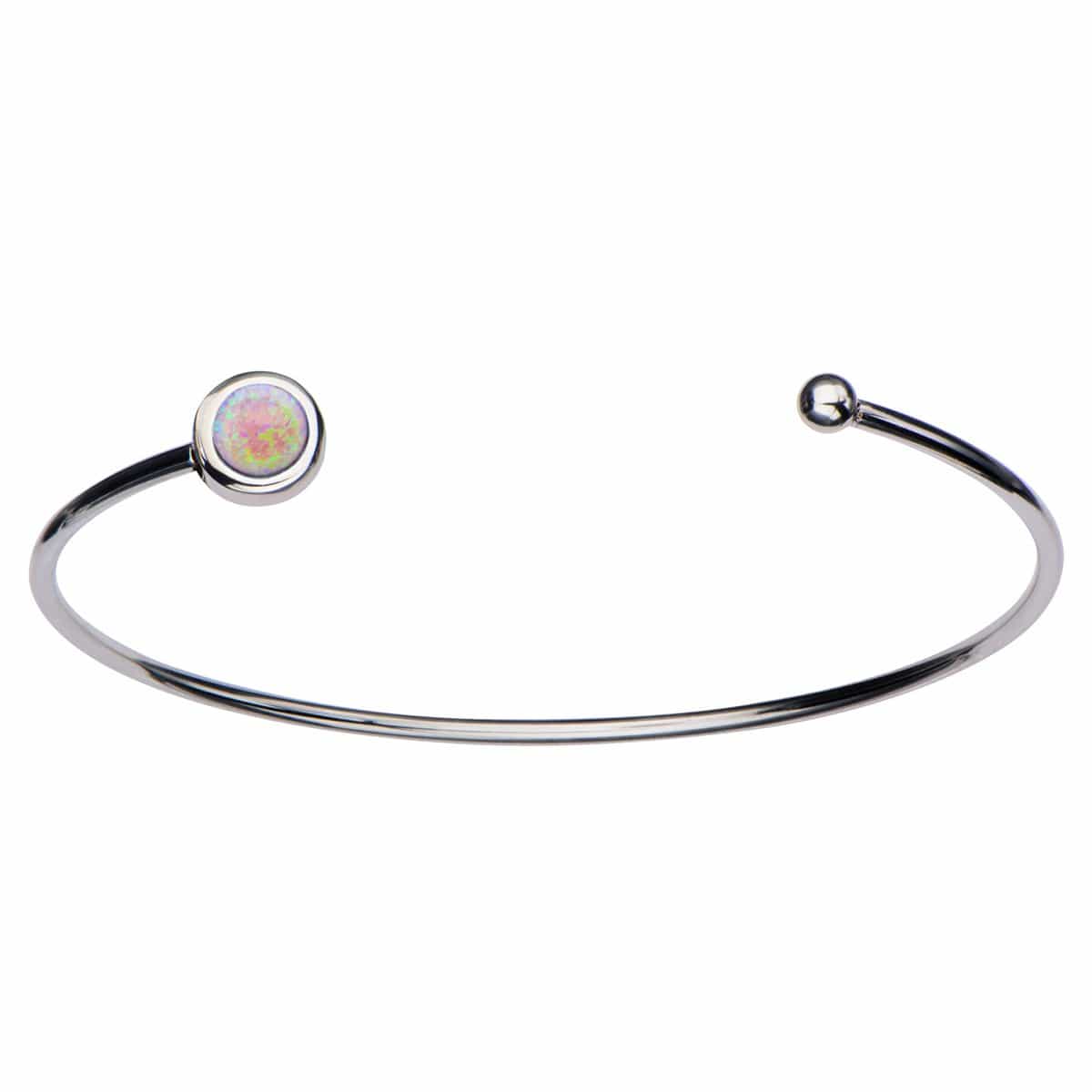 INOX JEWELRY Ladies Bracelets Silver Stainless Steel Bezel Set Artificial Opal in Open Cuff Bangle BR722PO