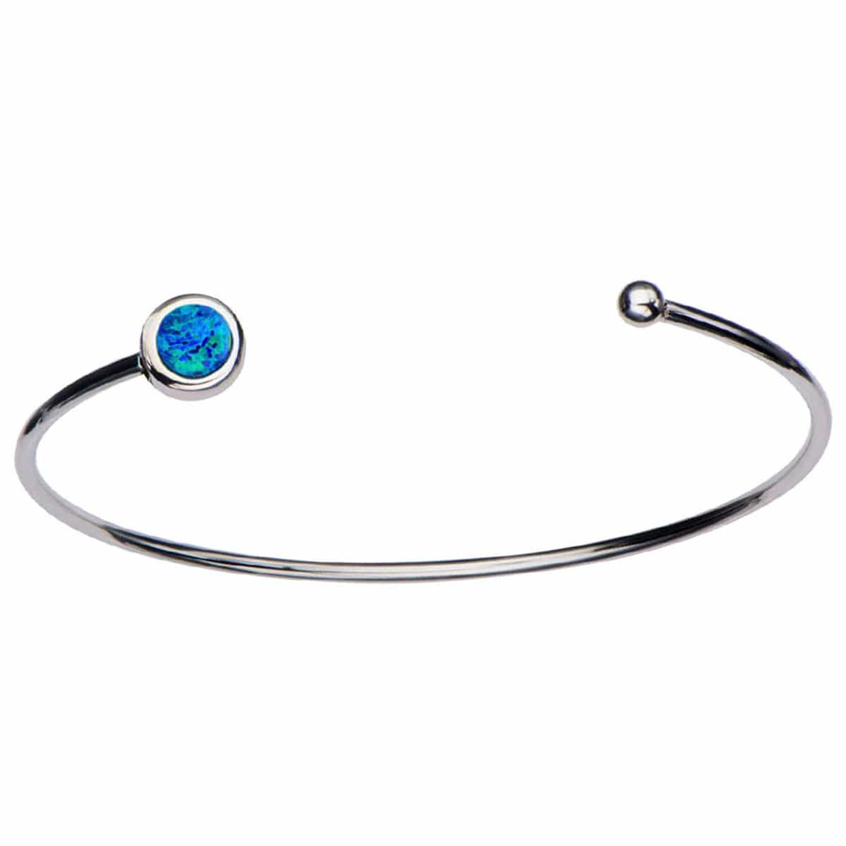 INOX JEWELRY Ladies Bracelets Silver Stainless Steel Bezel Set Dark Blue Artificial Opal in Open Cuff Bangle BR722KO