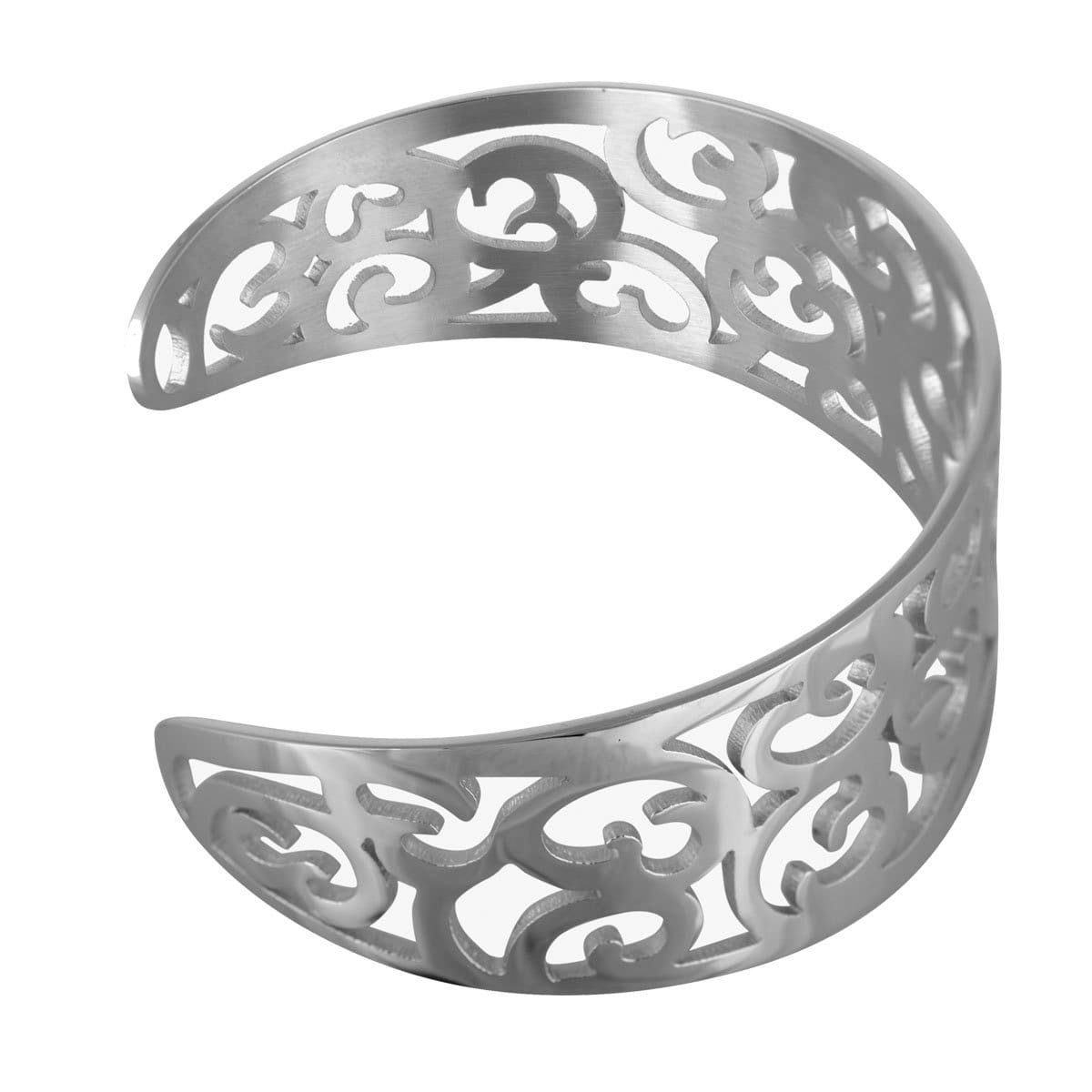 INOX JEWELRY Ladies Bracelets Silver Stainless Steel Fashion Cut-Out Cuff Bangle BR2529