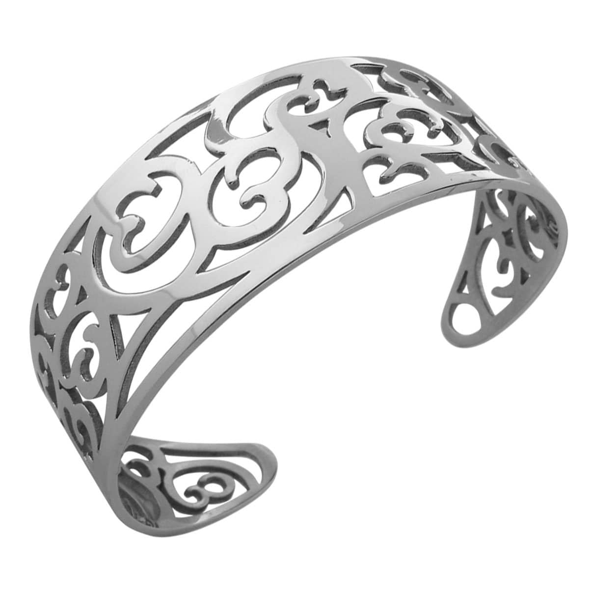 INOX JEWELRY Ladies Bracelets Silver Stainless Steel Fashion Cut-Out Cuff Bangle BR2529