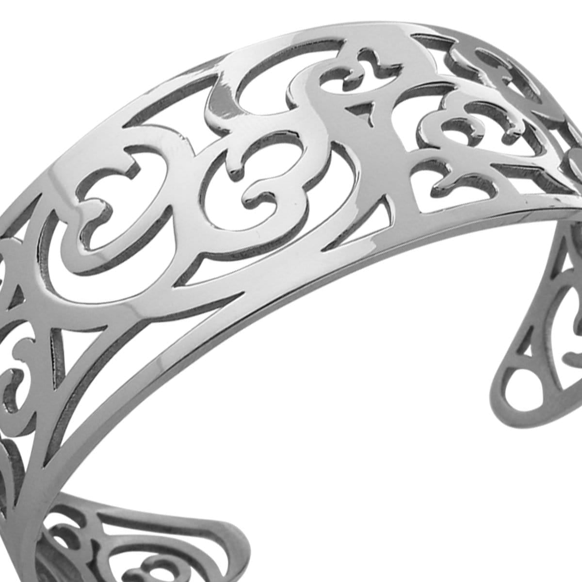 INOX JEWELRY Ladies Bracelets Silver Stainless Steel Fashion Cut-Out Cuff Bangle BR2529