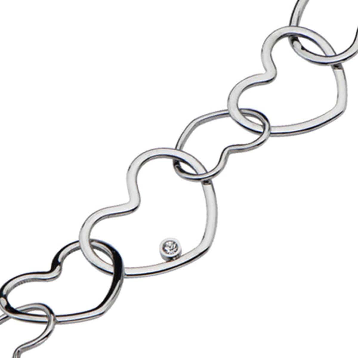 INOX JEWELRY Ladies Bracelets Silver Stainless Steel Interlocking Heart with CZ Detail Bracelet BR5284