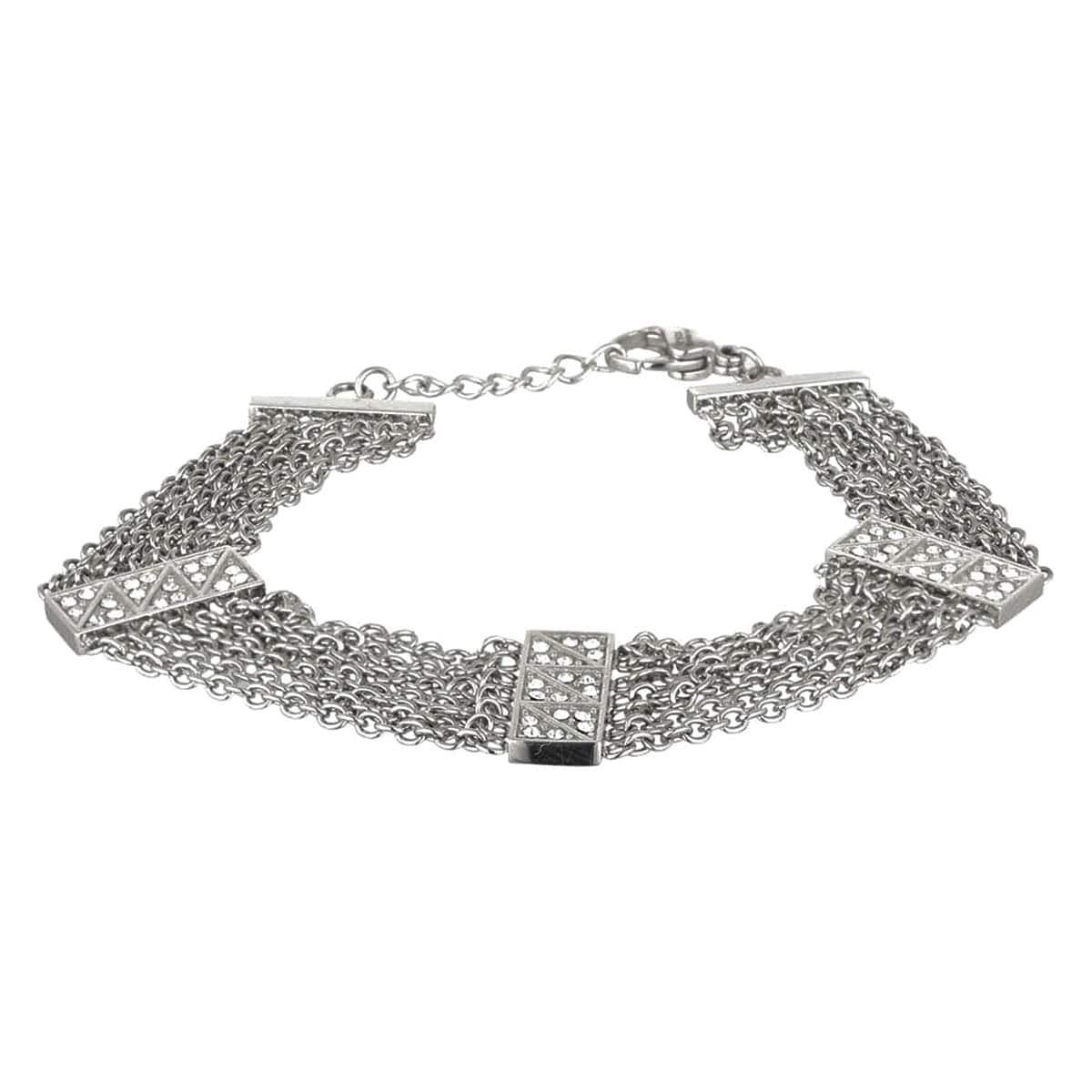 INOX JEWELRY Ladies Bracelets Silver Stainless Steel Multi-Chain Fringe & CZ Detail Bracelet BR1499