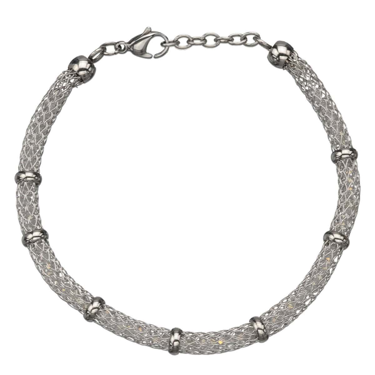 INOX JEWELRY Ladies Bracelets Silver Stainless Steel Thin Polished Net & Bead Bracelet BRG1