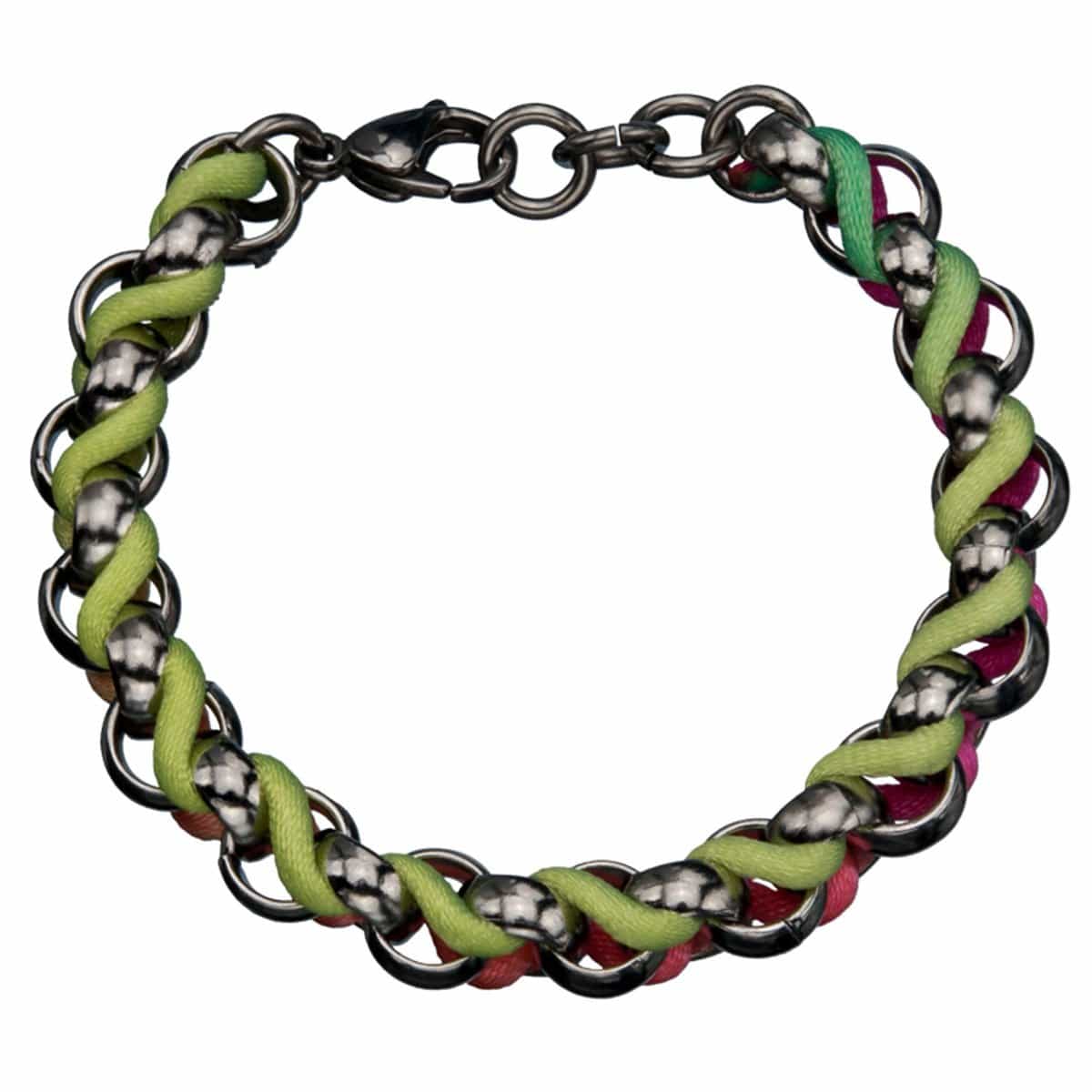 INOX JEWELRY Ladies Bracelets Silver Stainless Steel with Multicolor Woven Fabric Bracelet BR1186