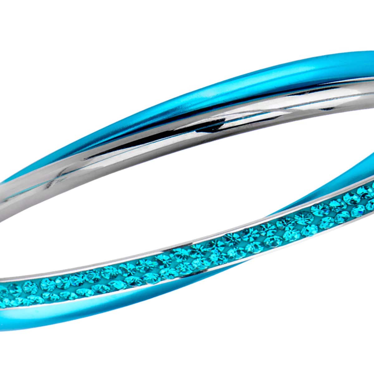INOX JEWELRY Ladies Bracelets Turquoise & Silver Stainless Steel with Blue Crystal Double Bangle BR535Q