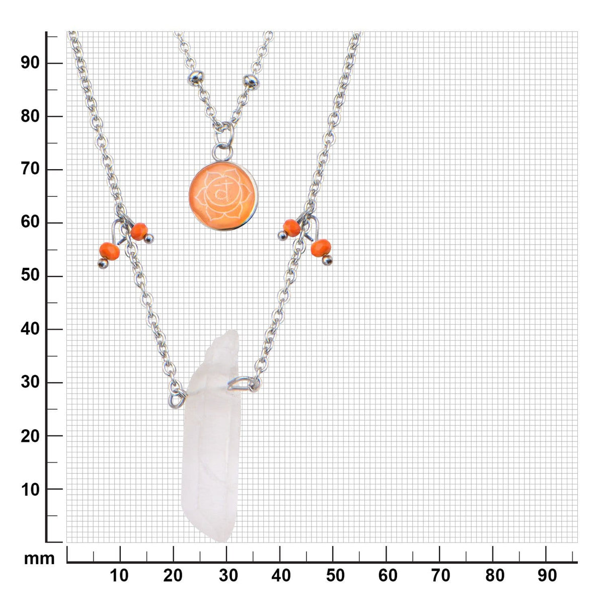 INOX JEWELRY Ladies Chains Silver Stainless Steel Orange Quartz Sacral Chakra Necklace CHAKRA04NK1