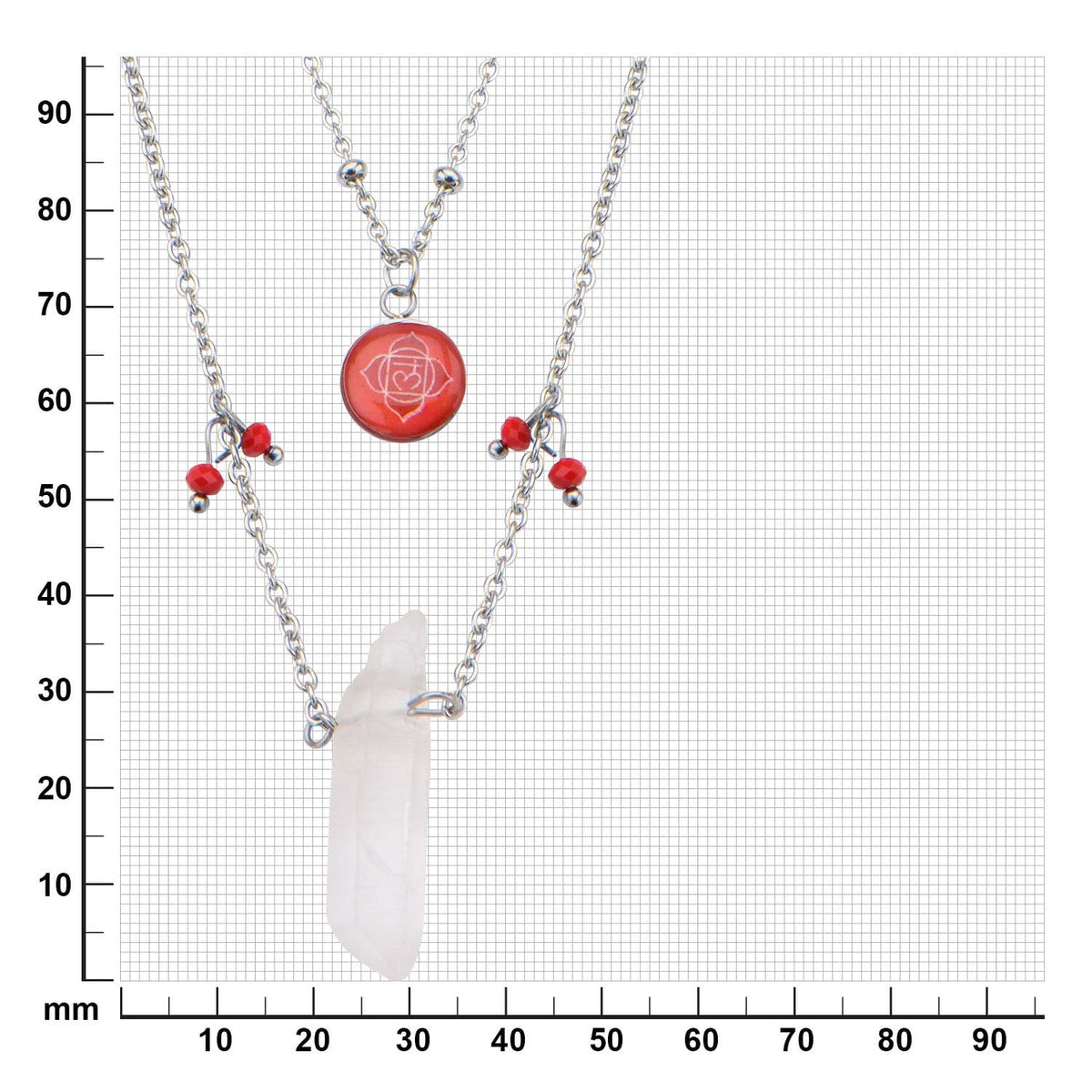 INOX JEWELRY Ladies Chains Silver Stainless Steel Red Quartz Crystal Roots Chakra Necklace CHAKRA02NK1