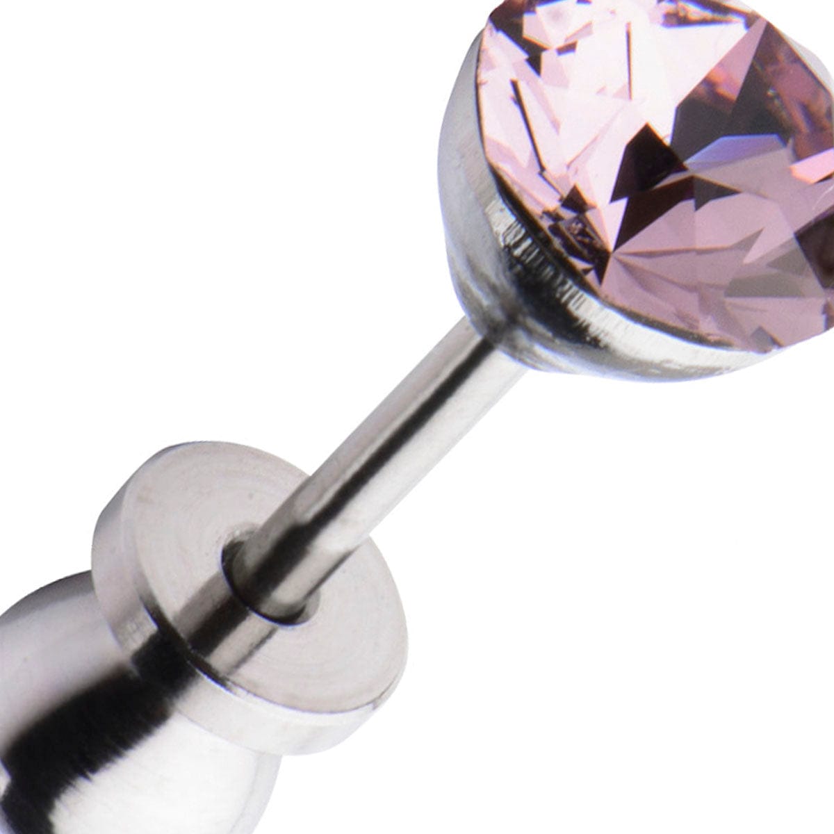 INOX JEWELRY Ladies Earrings Silver Tone Stainless Steel 5mm Lavender CZ Safety Back Ear Stud KDER5LA-PR