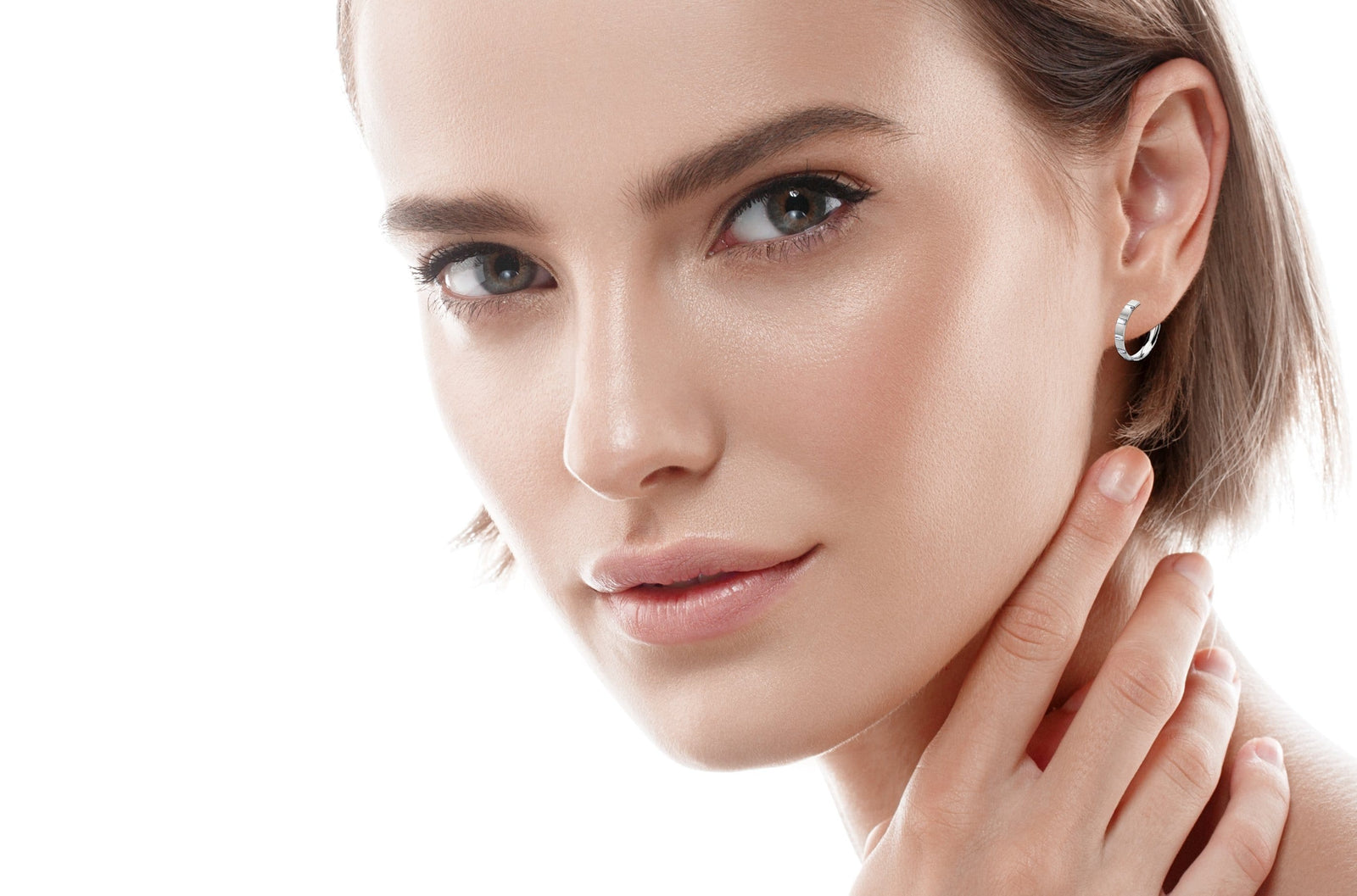 INOX JEWELRY Ladies Earrings Silver Tone Stainless Steel Alternating Rectangle Crystal Hoops SSE1430