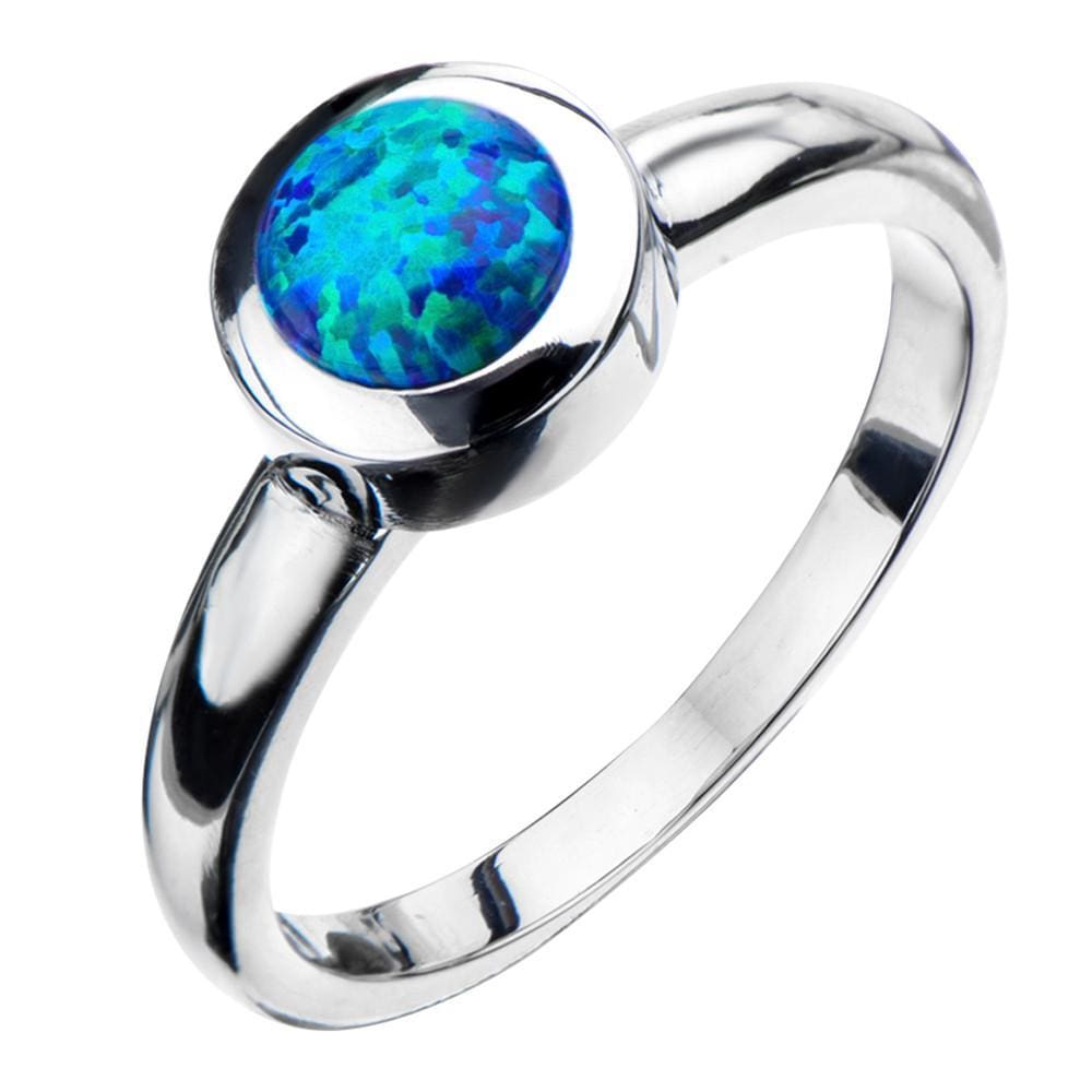 INOX JEWELRY Ladies Rings Silver Tone Stainless Steel Bezel Set Round Black Opal Ring