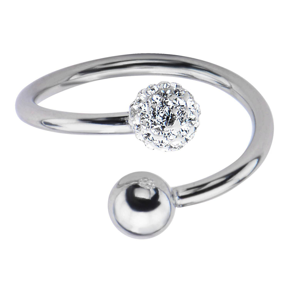 INOX JEWELRY Ladies Rings Silver Tone Stainless Steel Studded Crystal Ball Open Ring