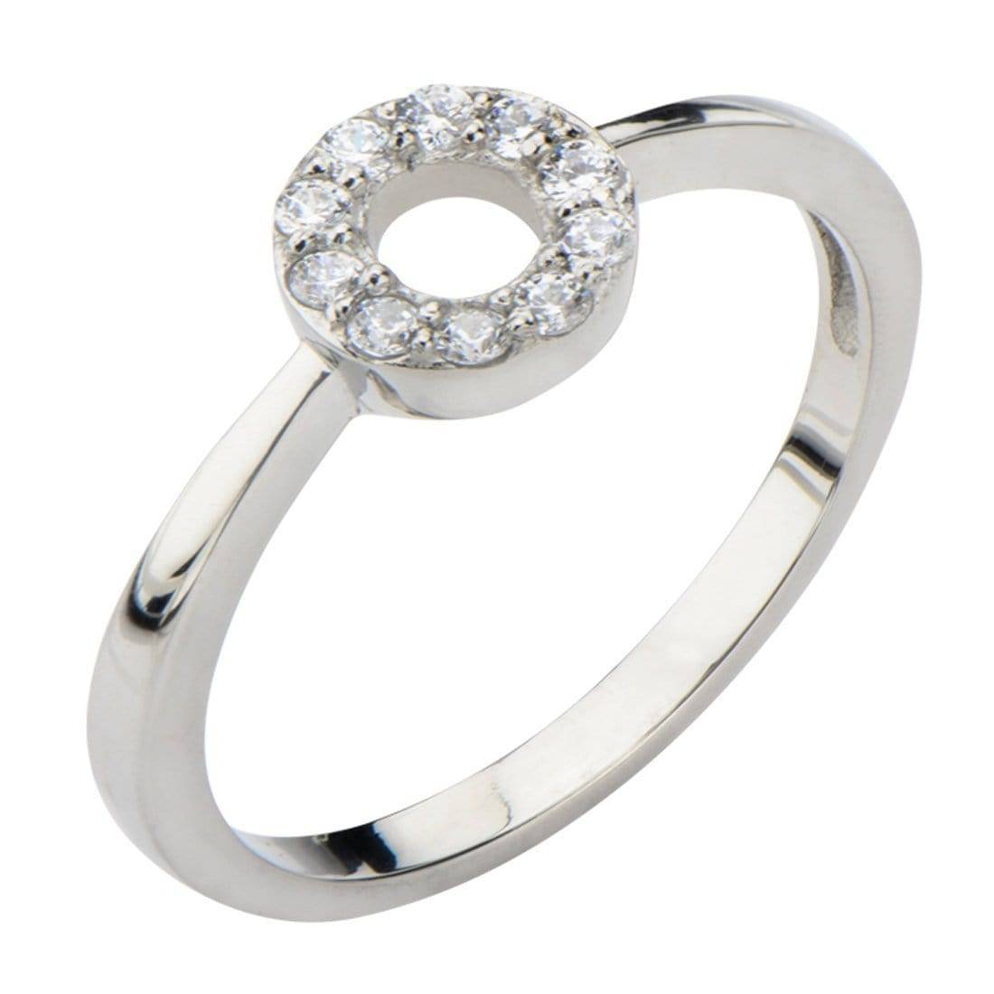 INOX JEWELRY Ladies Rings Silver Tone Stainless Steel Twinkle Collection White CZ Circle Ring