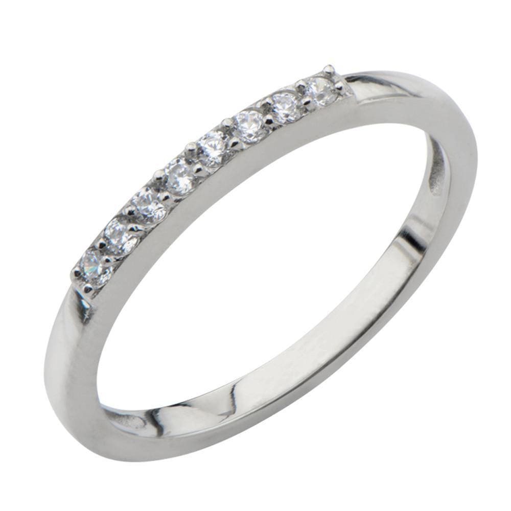 INOX JEWELRY Ladies Rings Silver Tone Stainless Steel Twinkle White CZ Cluster Row Band