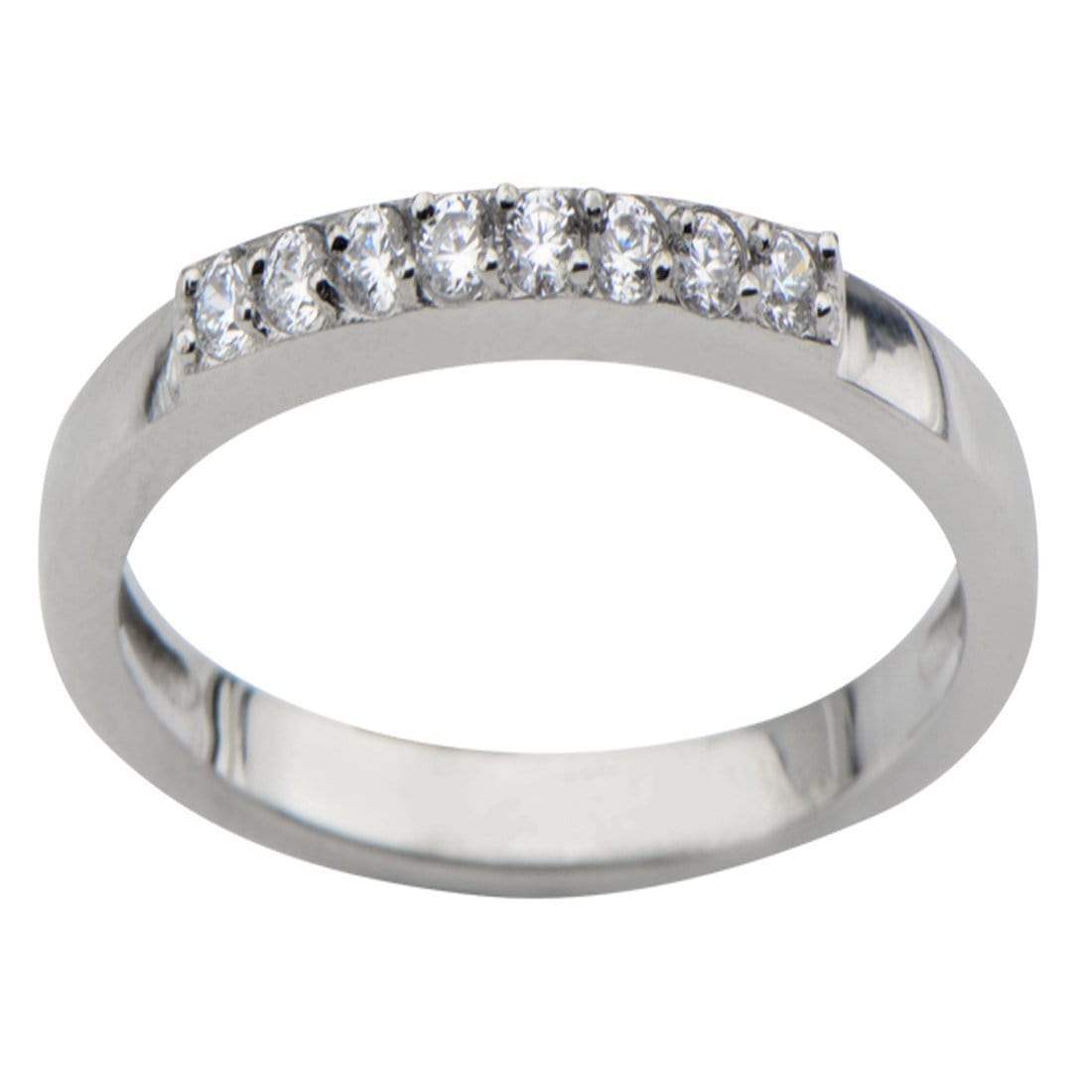 INOX JEWELRY Ladies Rings Silver Tone Stainless Steel Twinkle White CZ Cluster Row Band