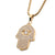 INOX JEWELRY Pendants 18K Gold Ion Plated Stainless Steel Prong Set Clear AAA CZ Hamsa Pendant with Chain SSP22668GPNK