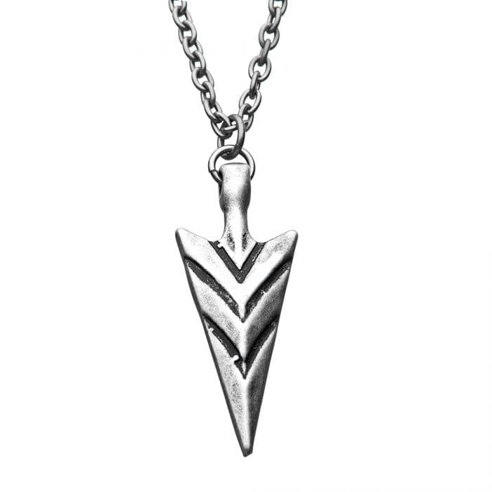 INOX JEWELRY Pendants Antiqued Finish Silver Tone Stainless Steel Arrowhead Pendant with Chain SSP36609NK1