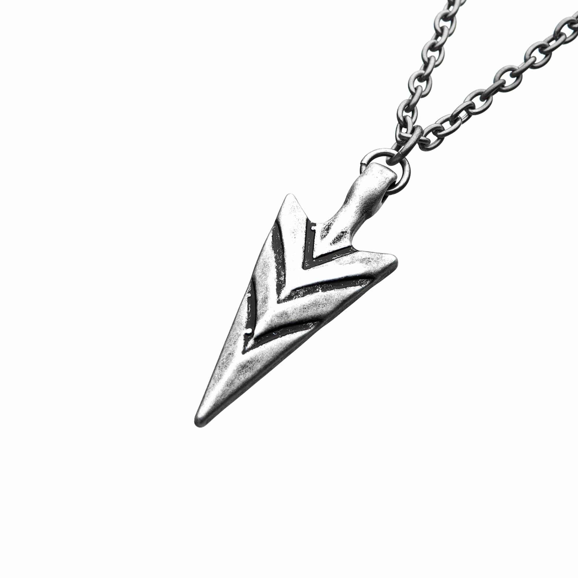 INOX JEWELRY Pendants Antiqued Finish Silver Tone Stainless Steel Arrowhead Pendant with Chain SSP36609NK1