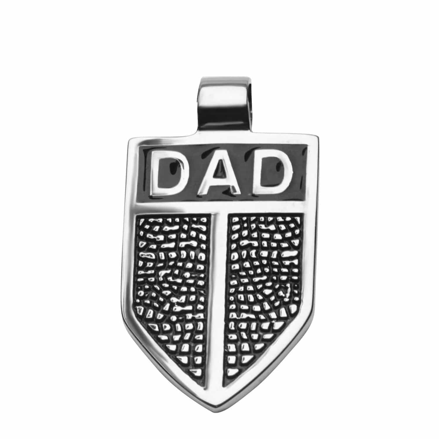 INOX JEWELRY Pendants Antiqued Silver Tone Stainless Steel Dad Shield Pendant SSP10787NK1