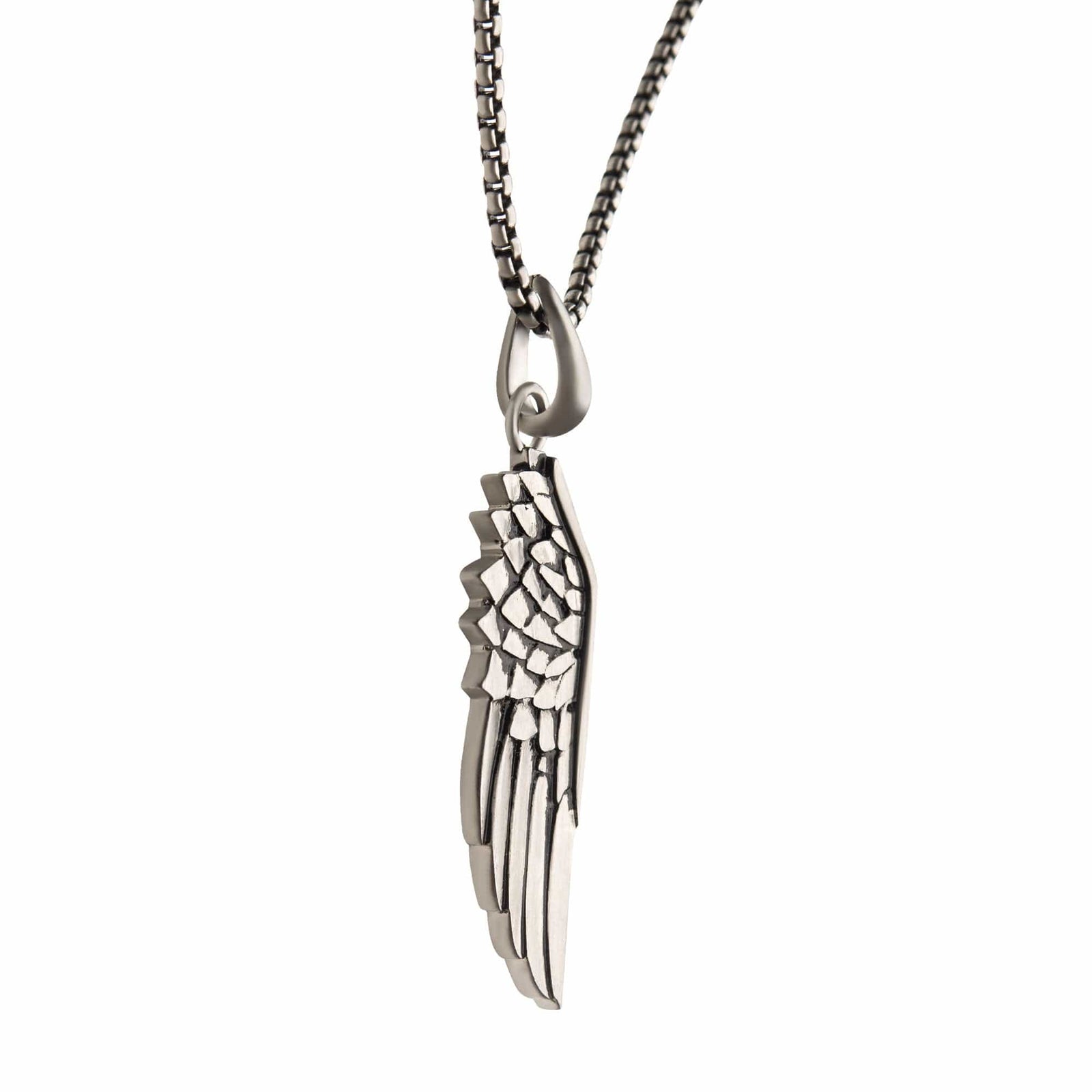 INOX JEWELRY Pendants Antiqued Silver Tone Stainless Steel Oxidized Finish Wing Pendant with Chain SSP22342NK