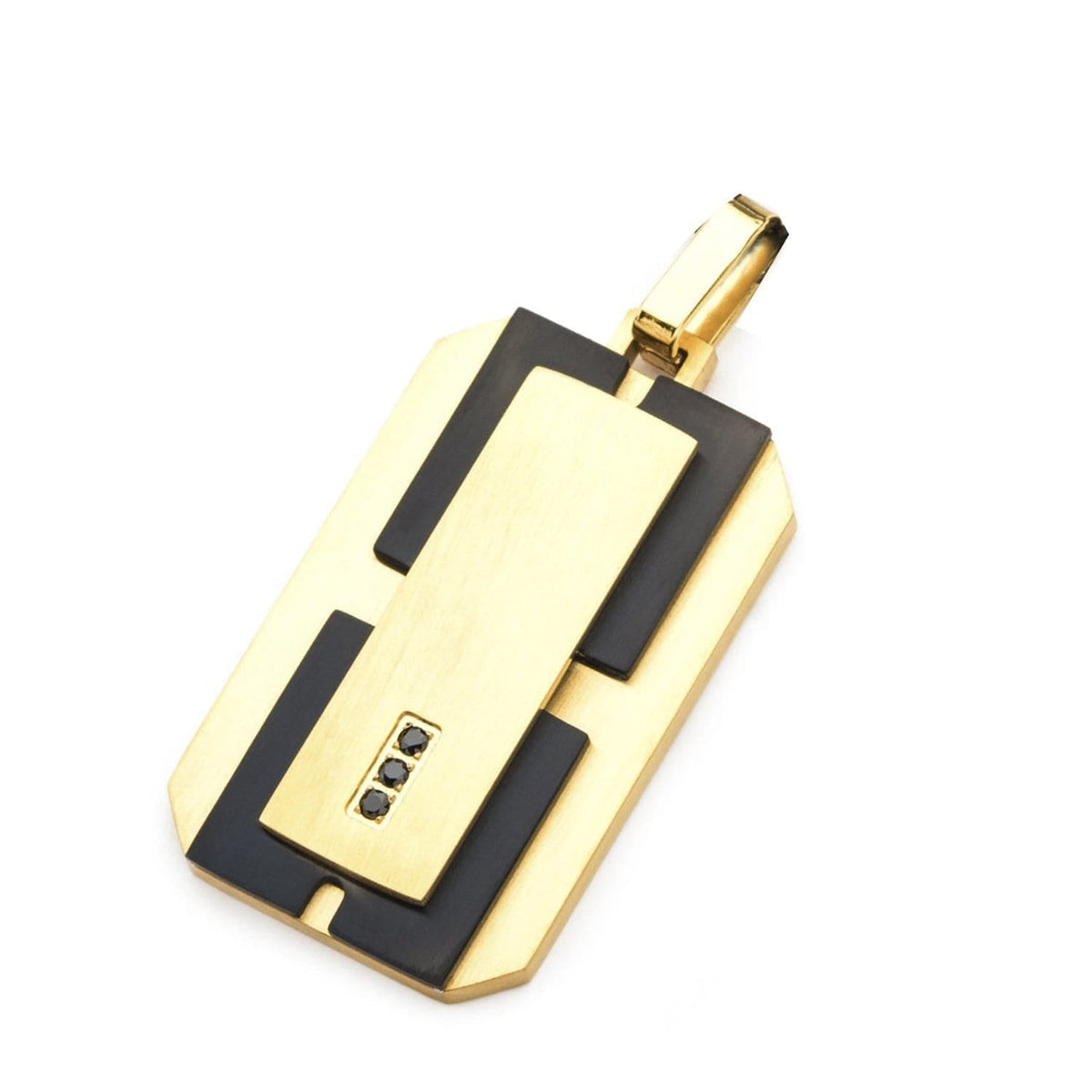 INOX JEWELRY Pendants Black and Golden Tone Stainless Steel with Black CZ Accent Modern Tag Pendant SSPRA0321NK