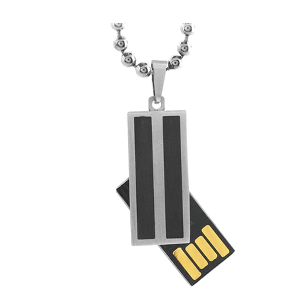 INOX JEWELRY Pendants Black and Silver Tone Stainless Steel with Vertical Bar Pattern 2 GB USB Pendant SSPUSB26