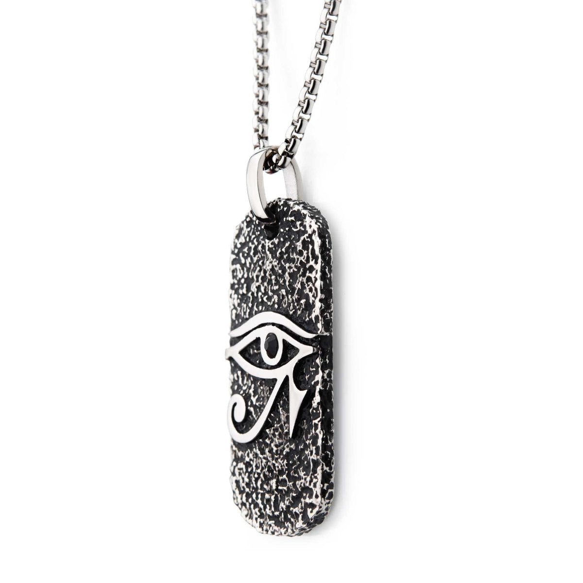 INOX JEWELRY Pendants Black Oxidized Stainless Steel Black CZ Eye of Horus Dog Tag Pendant with Chain SSP22664NK