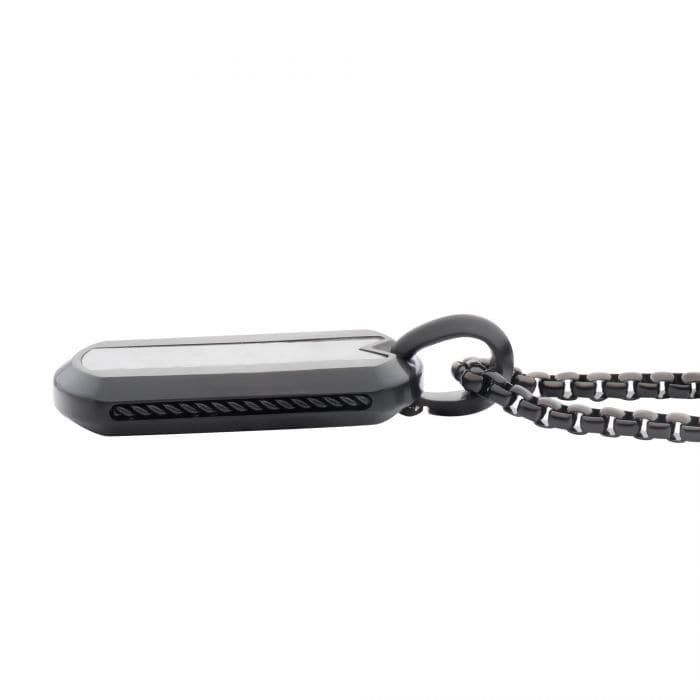 INOX JEWELRY Pendants Black Stainless Steel with Meteorite Inlay Tag Pendant and Box Chain SSPMT715NK