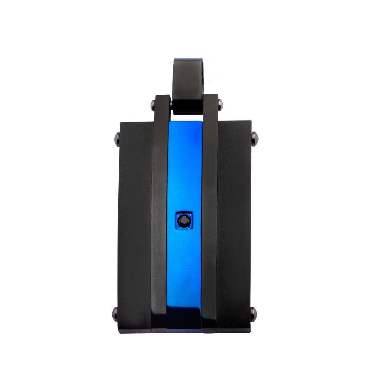 INOX JEWELRY Pendants Blue and Black Stainless Steel with Black CZ Striped ID Tag Pendant SSP17835