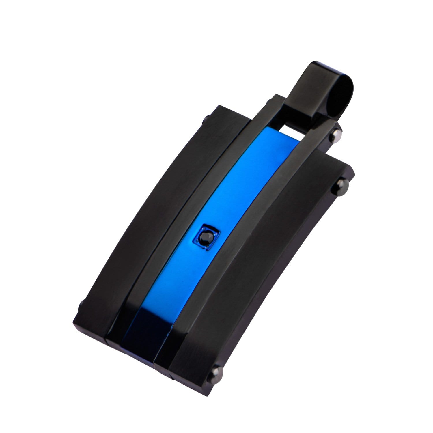 INOX JEWELRY Pendants Blue and Black Stainless Steel with Black CZ Striped ID Tag Pendant SSP17835
