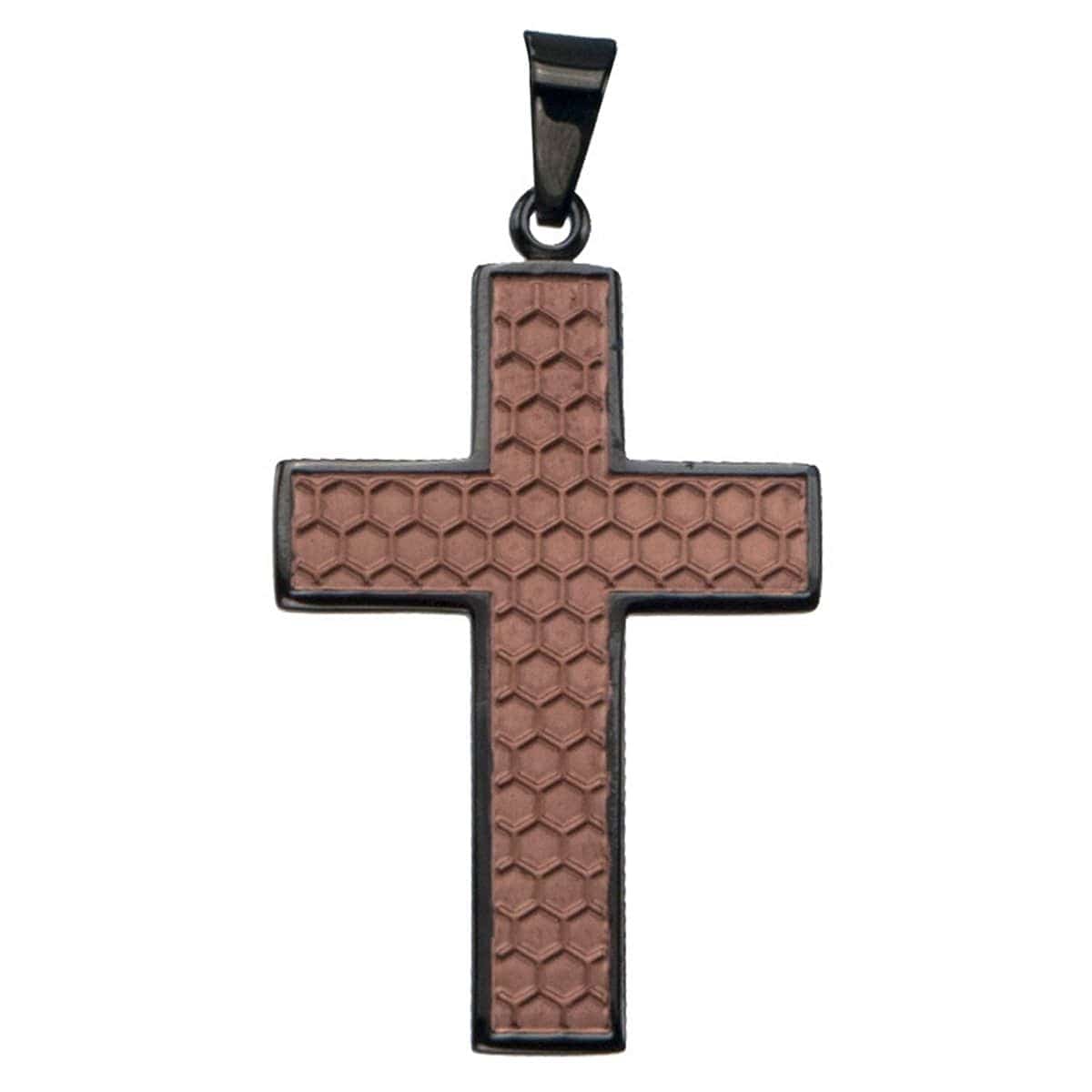 INOX JEWELRY Pendants Brown and Black Stainless Steel Honeycomb Cross Pendant SSP11266CR