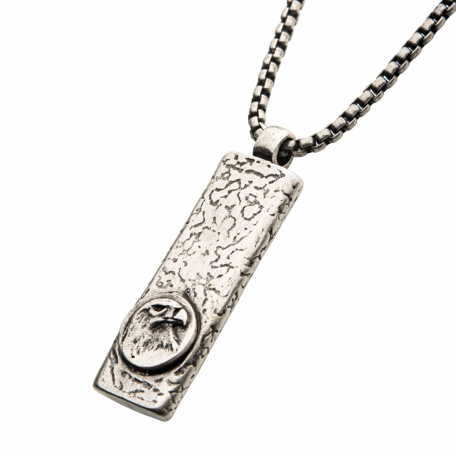 INOX JEWELRY Pendants Darkened Silver Stainless Steel Oxidize Finish Eagle Head Inlaid Dog Tag Pendant with Chain SSP13644ASNK