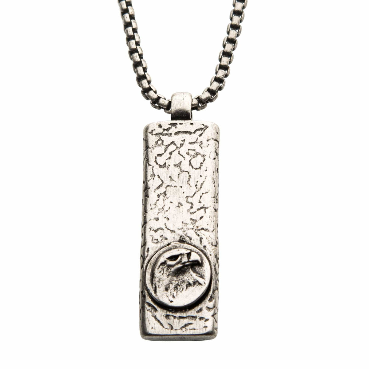 INOX JEWELRY Pendants Darkened Silver Stainless Steel Oxidize Finish Eagle Head Inlaid Dog Tag Pendant with Chain SSP13644ASNK
