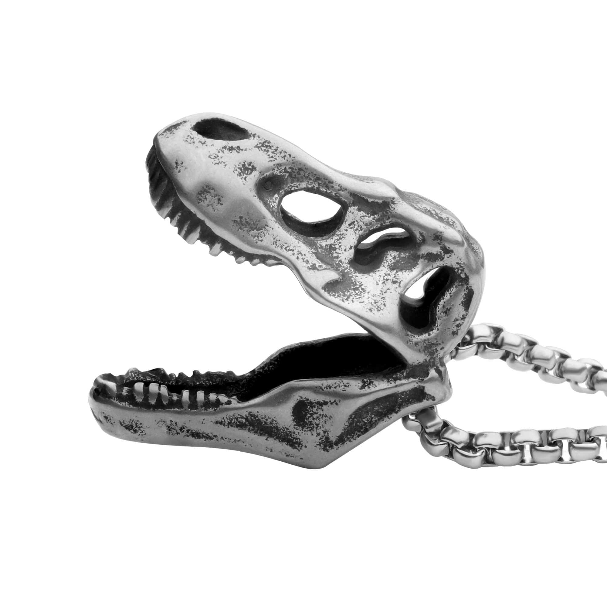 Men's Stainless Steel T-Rex Skull Pendant Necklace - INOX Jewelry
